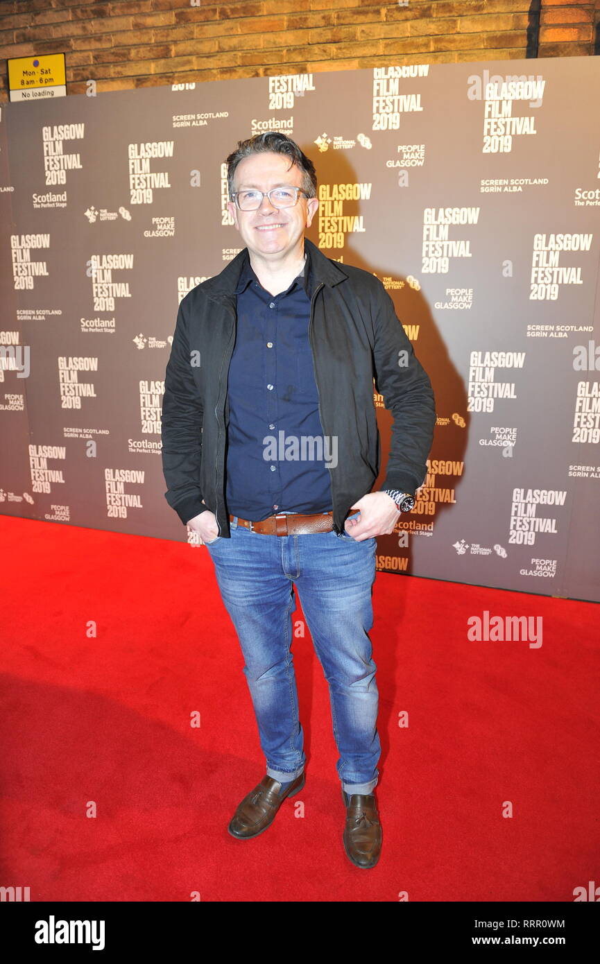 Glasgow, UK. 26th Feb, 2019. Actor, Mark Cox from TV hit show, Still Game, seen on the red carpet at the Glasgow Film Theatre. Credit: Colin Fisher/Alamy Live News Stock Photo