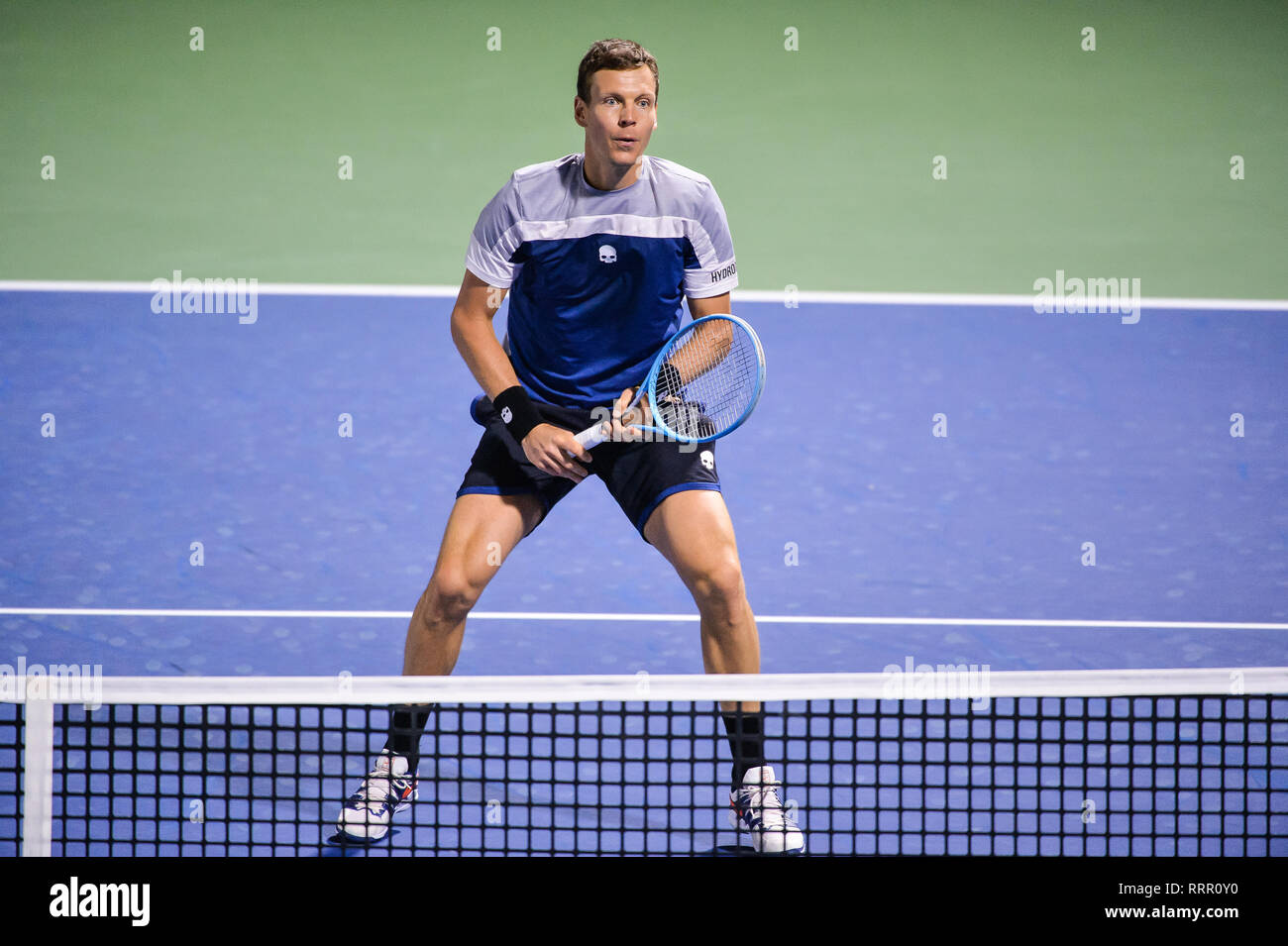 Dubai, UAE. 26th February 2019. Tomáš Berdych of Czech Republic on his way to victory against Ilya Ivashka of Belarus in the Round of 32 at the 2019 Dubai Duty Free Tennis Championships. Berdych won 6-4, 4-6. 7-6 (7-4) Stock Photo