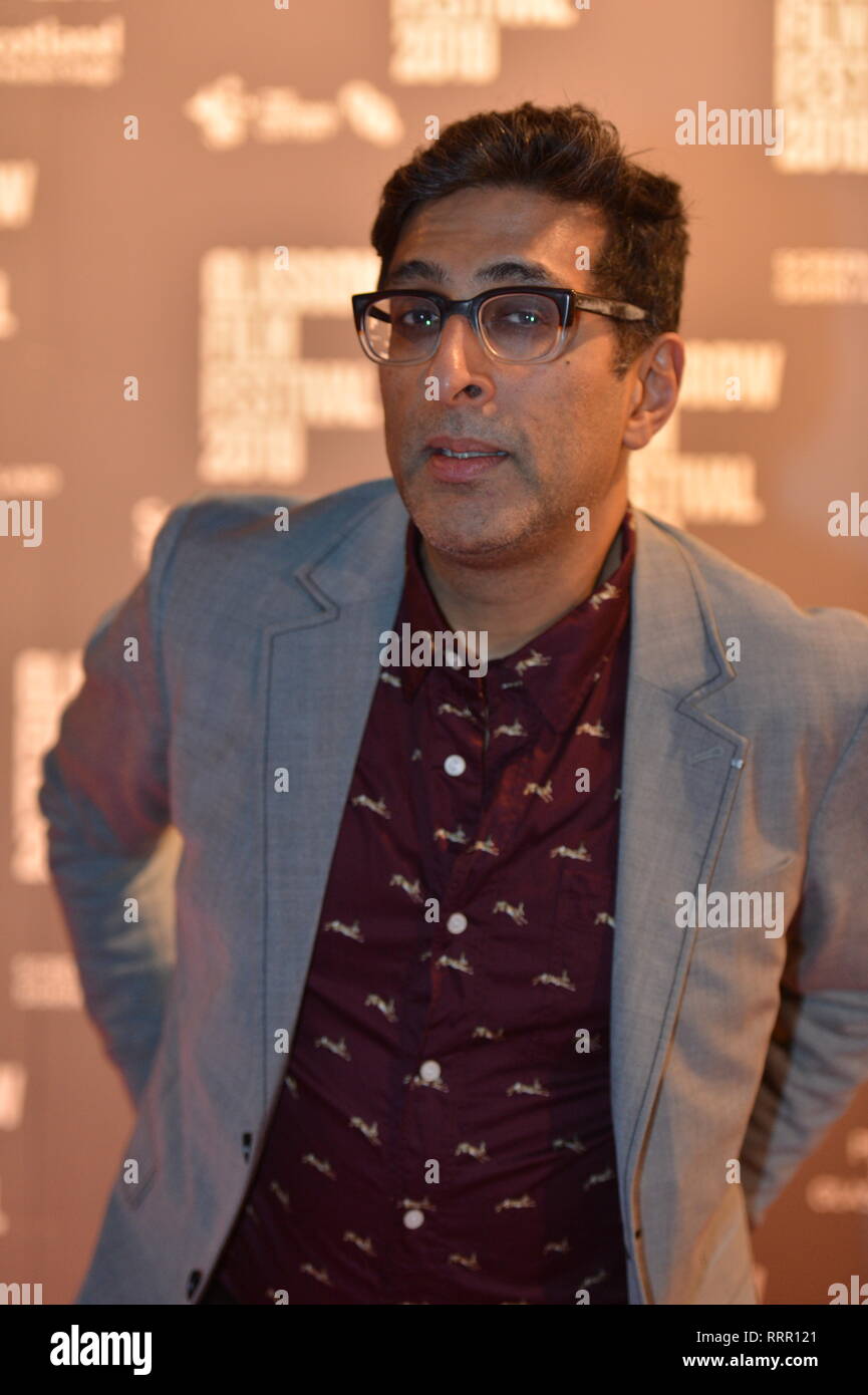 Glasgow, UK. 26th Feb, 2019. Actor, Sanjeev Kohli from TV hit show, Still Game, seen on the red carpet at the Glasgow Film Theatre. Credit: Colin Fisher/Alamy Live News Stock Photo