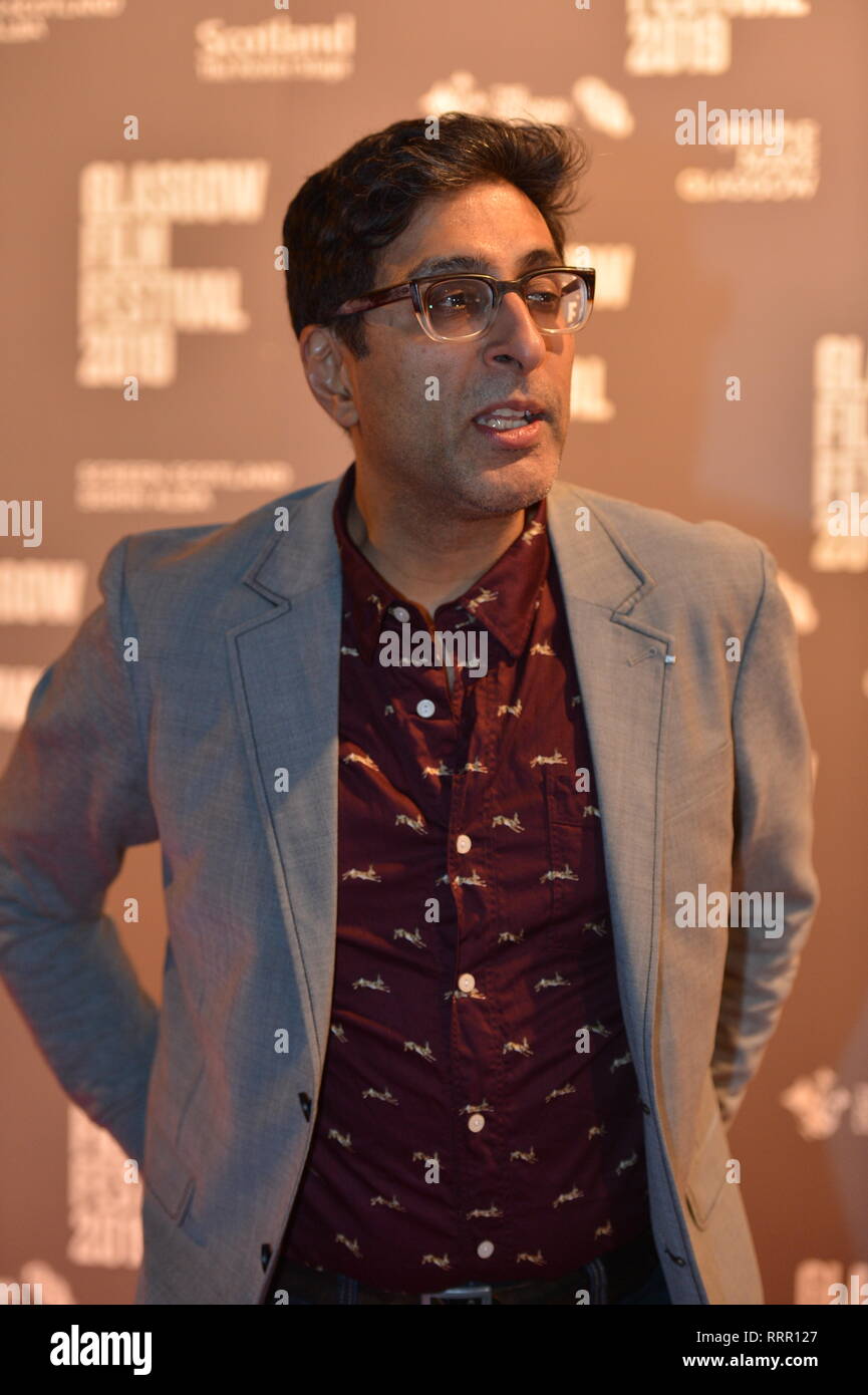 Glasgow, UK. 26th Feb, 2019. Actor, Sanjeev Kohli from TV hit show, Still Game, seen on the red carpet at the Glasgow Film Theatre. Credit: Colin Fisher/Alamy Live News Stock Photo
