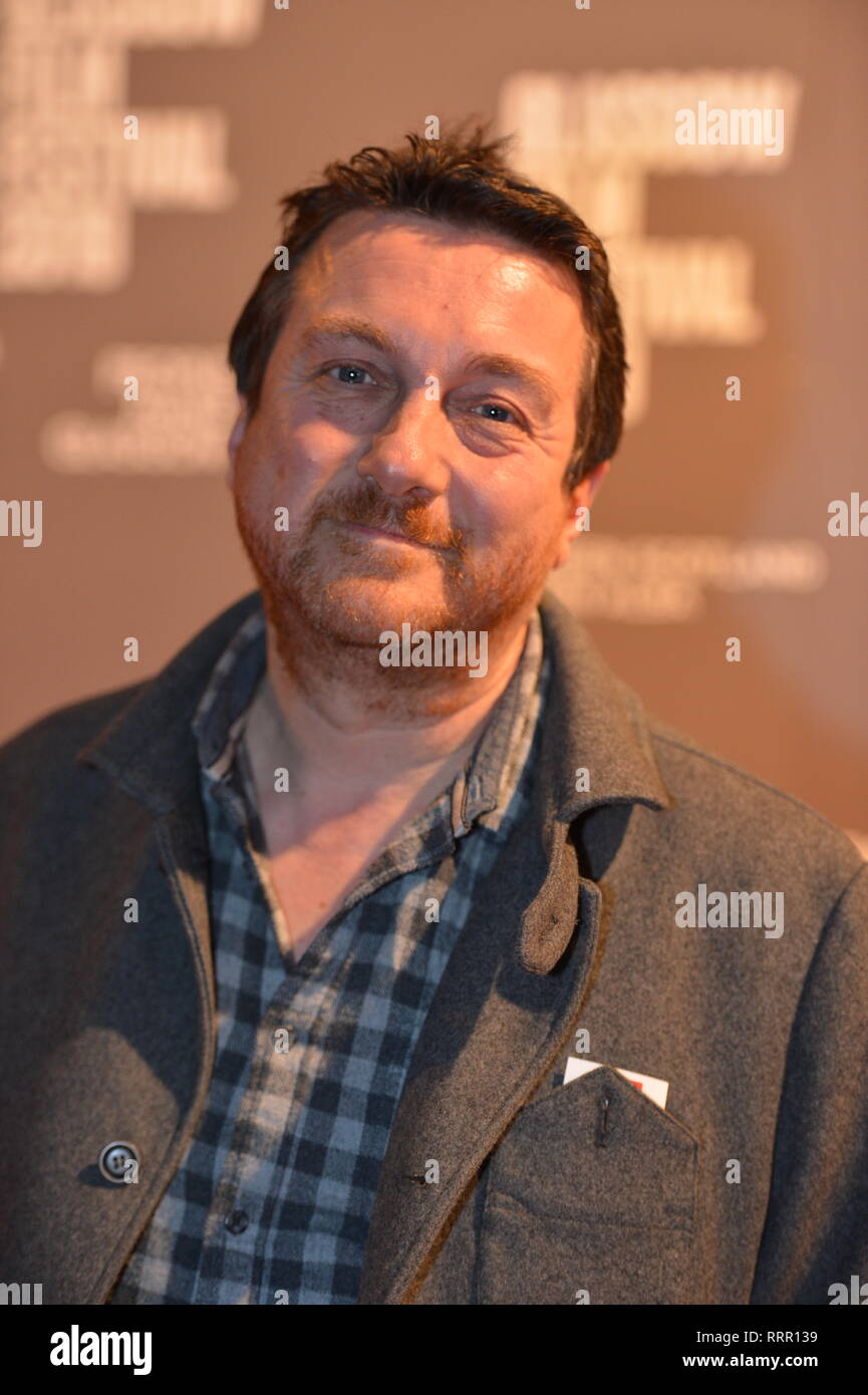 Glasgow, UK. 26th Feb, 2019. Director, Michael Hines from TV hit show, Still Game, seen on the red carpet at the Glasgow Film Theatre. Credit: Colin Fisher/Alamy Live News Stock Photo