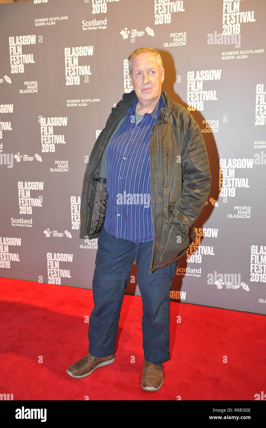 Glasgow, UK. 26th Feb, 2019. Renowned Artist, Peter Howson, seen on the red carpet at the Premier of the film, Prophecy, at the Glasgow Film Theater. Credit: Colin Fisher/Alamy Live News Stock Photo