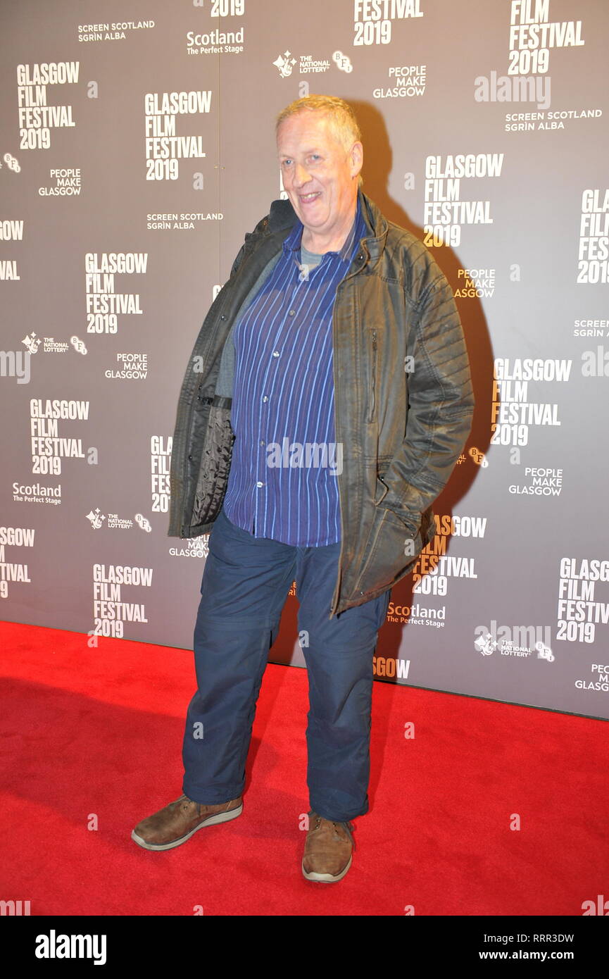 Glasgow, UK. 26th Feb, 2019. Renowned Artist, Peter Howson, seen on the red carpet at the Premier of the film, Prophecy, at the Glasgow Film Theater. Credit: Colin Fisher/Alamy Live News Stock Photo