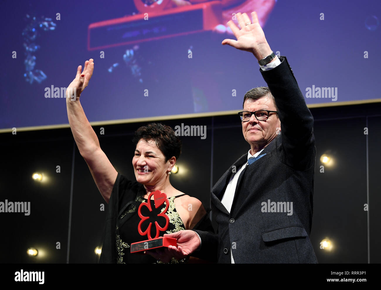 Berlin, Germany. 26th Feb, 2019. Harald Wohlfahrt and his wife Slavka are delighted to receive the 'Chef Mentor Award' at the Michelin Star Awards 2019. Credit: Britta Pedersen/dpa-Zentralbild/dpa/Alamy Live News Stock Photo