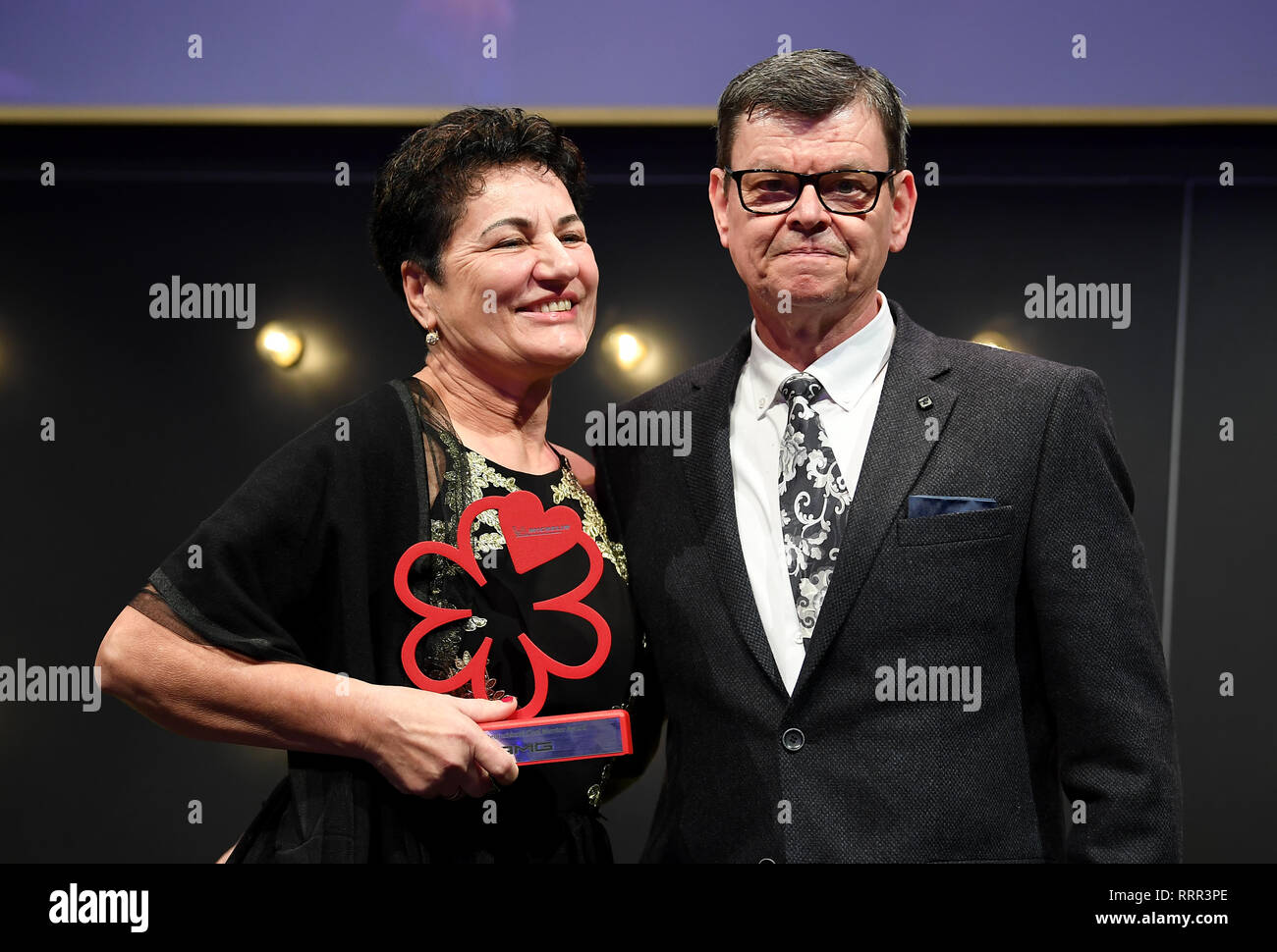 Berlin, Germany. 26th Feb, 2019. Harald Wohlfahrt and his wife Slavka are delighted to receive the 'Chef Mentor Award' at the Michelin Star Awards 2019. Credit: Britta Pedersen/dpa-Zentralbild/dpa/Alamy Live News Stock Photo