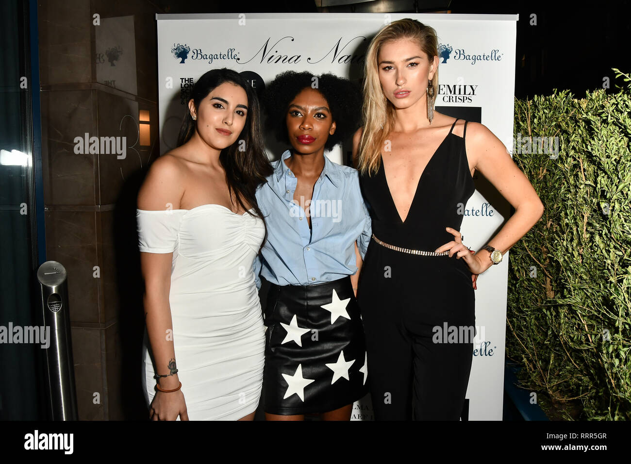 London, UK. 26th Feb 2019. Claudia Sowaha,Tonique Campbell and Lilly Douse Arrivers at Nina Naustdal catwalk show SS19/20 collection by The London School of Beauty & Make-up at Bagatelle on 26 Feb 2019, London, UK. Credit: Picture Capital/Alamy Live News Stock Photo