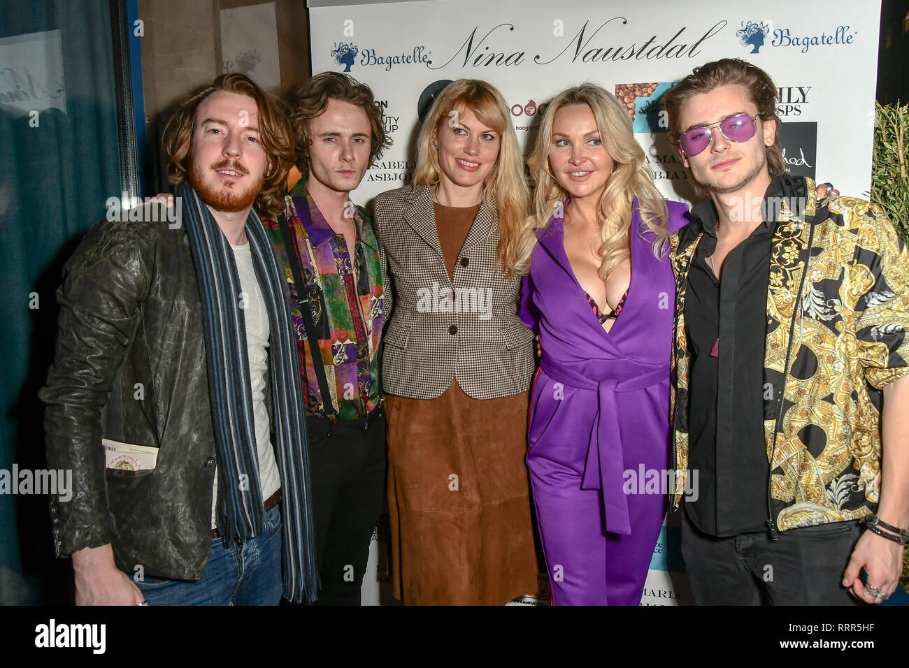 London, UK. 26th Feb 2019. Guest,Ben Luke Jones, Meredith Ostrom, Heather Bird tchenguiz and Jack McEvoy Arrivers at Nina Naustdal catwalk show SS19/20 collection by The London School of Beauty & Make-up at Bagatelle on 26 Feb 2019, London, UK. Credit: Picture Capital/Alamy Live News Stock Photo
