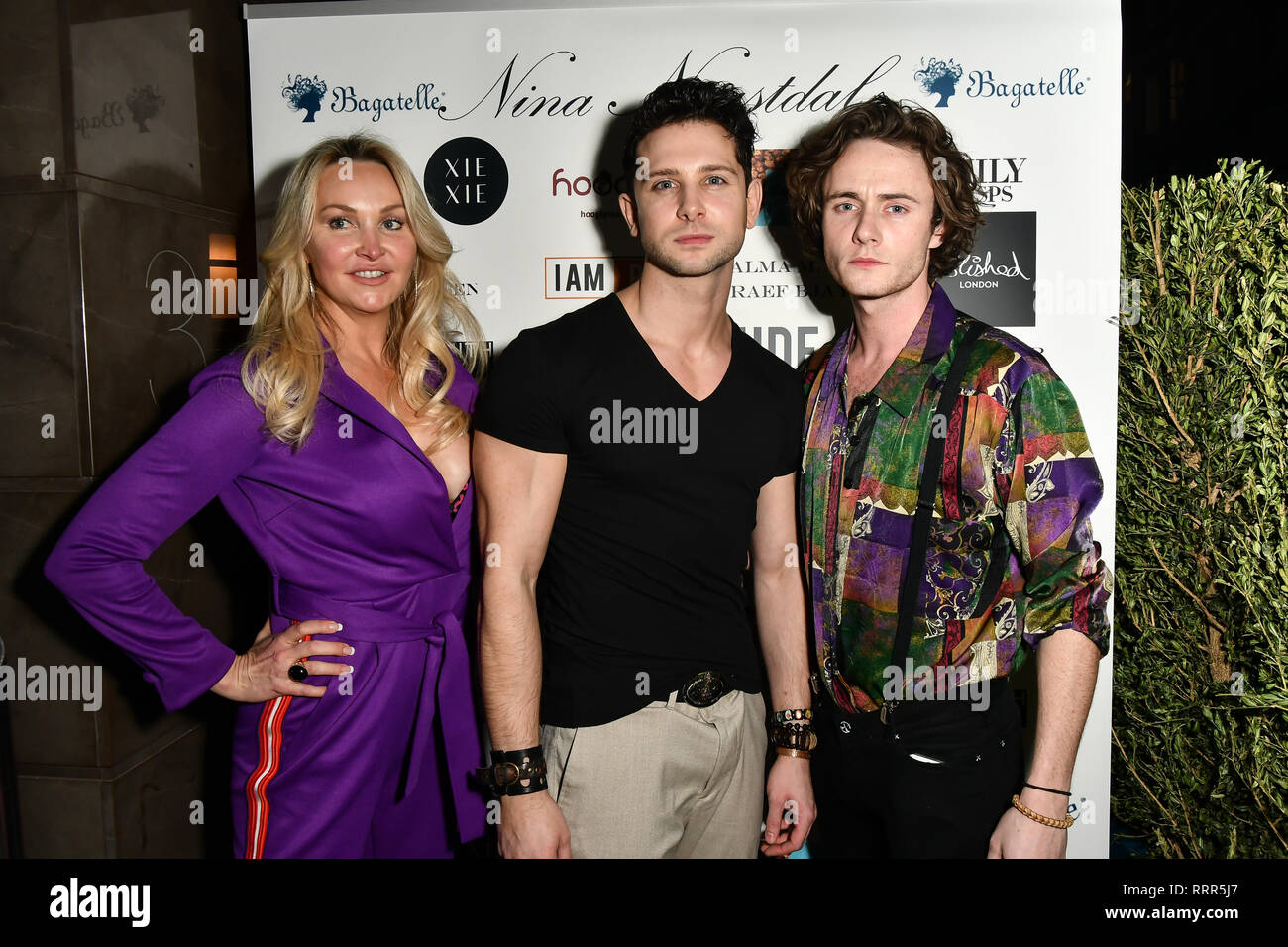London, UK. 26th Feb 2019. Heather Bird tchenguiz, Oliver smiles and Ben Luke Jones Arrivers at Nina Naustdal catwalk show SS19/20 collection by The London School of Beauty & Make-up at Bagatelle on 26 Feb 2019, London, UK. Credit: Picture Capital/Alamy Live News Stock Photo