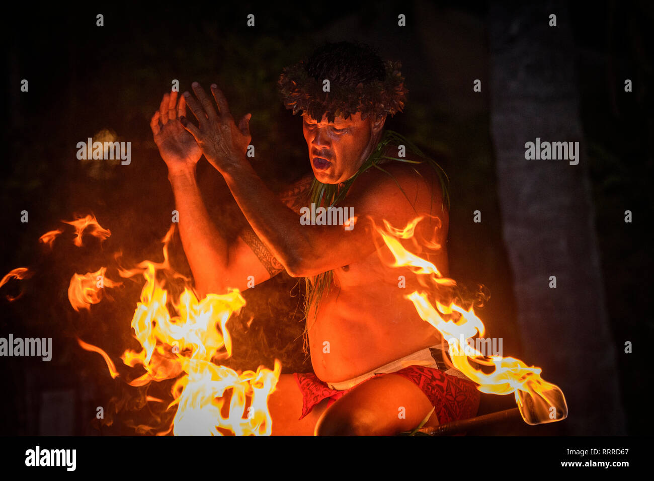 South Pacific, USA, Hawaii, Hawaiian, Big Island, Polynesian fire show Stock Photo