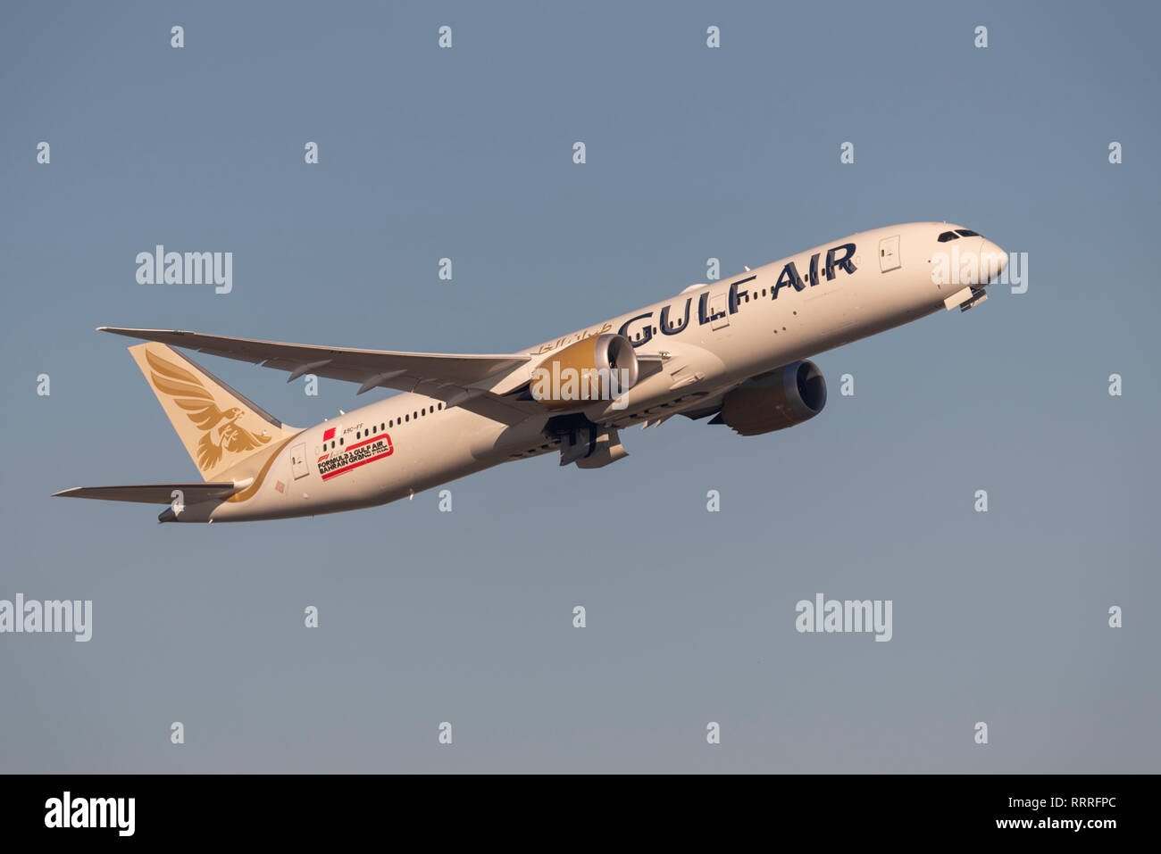 Gulf Air Boeing 787 Dreamliner jet airliner plane A9CFF taking off