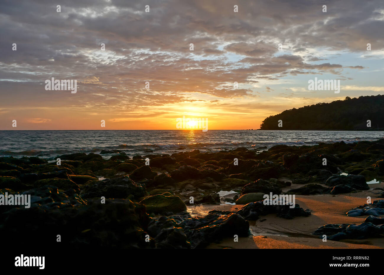 Sunset by the beach at Koh Russey Stock Photo