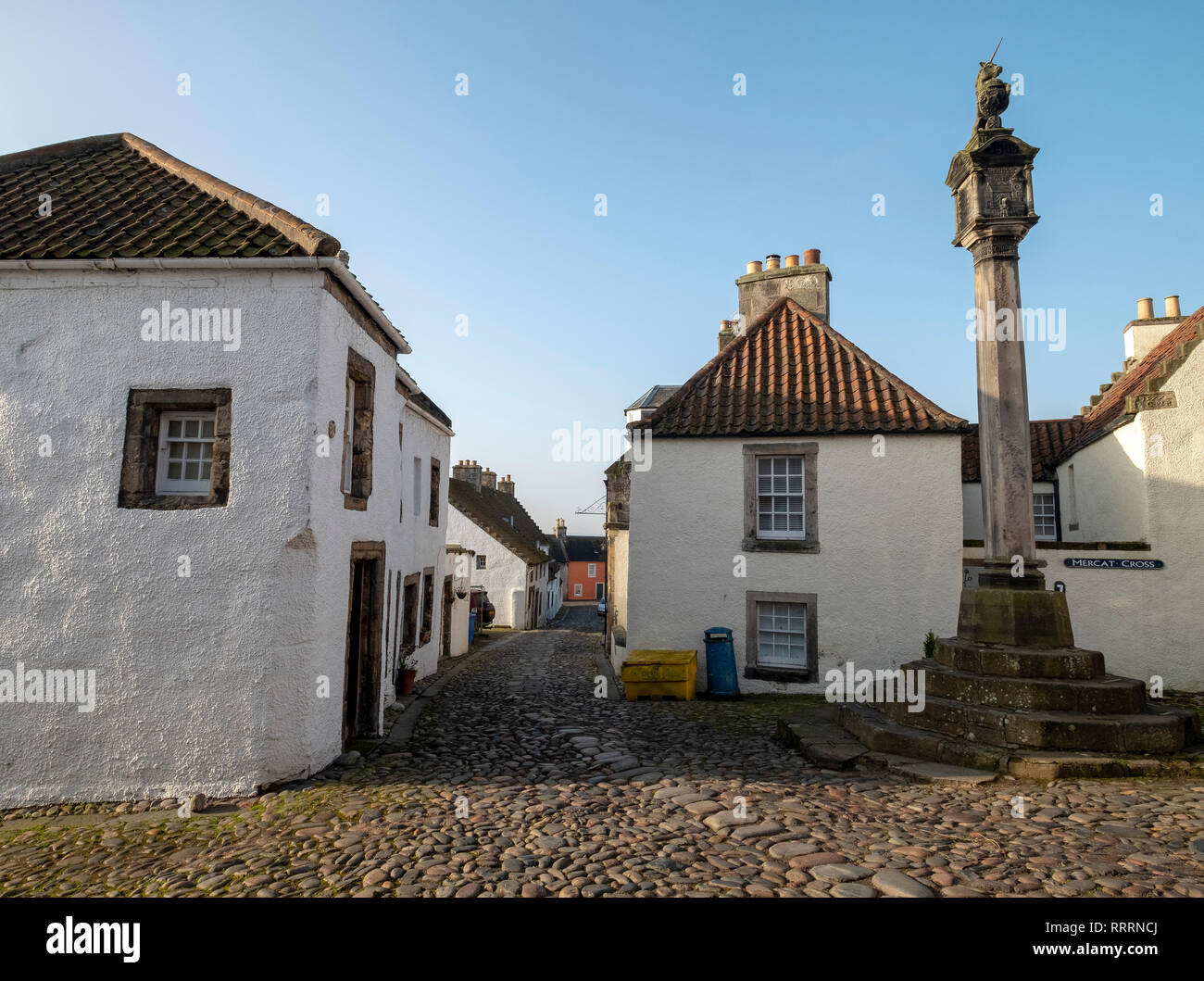 The Mercat Cross in a historic village of Culross, Fife, Scotland. Stock Photo