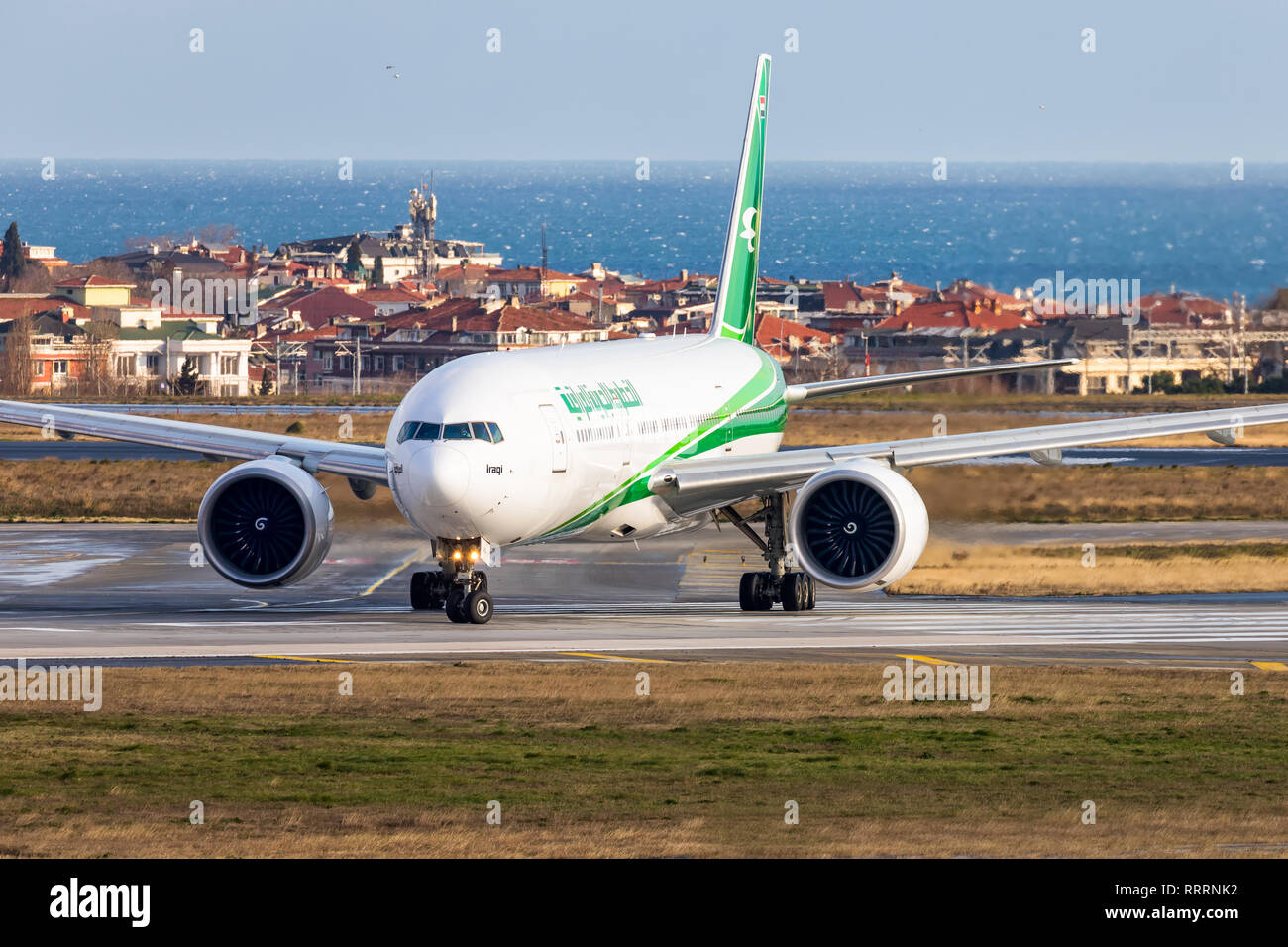 BoeingIstanbul/Turkey, February 12 2019: Iraqi boeing 777 at Istanbul new Airport (ISL/LFTM) Stock Photo
