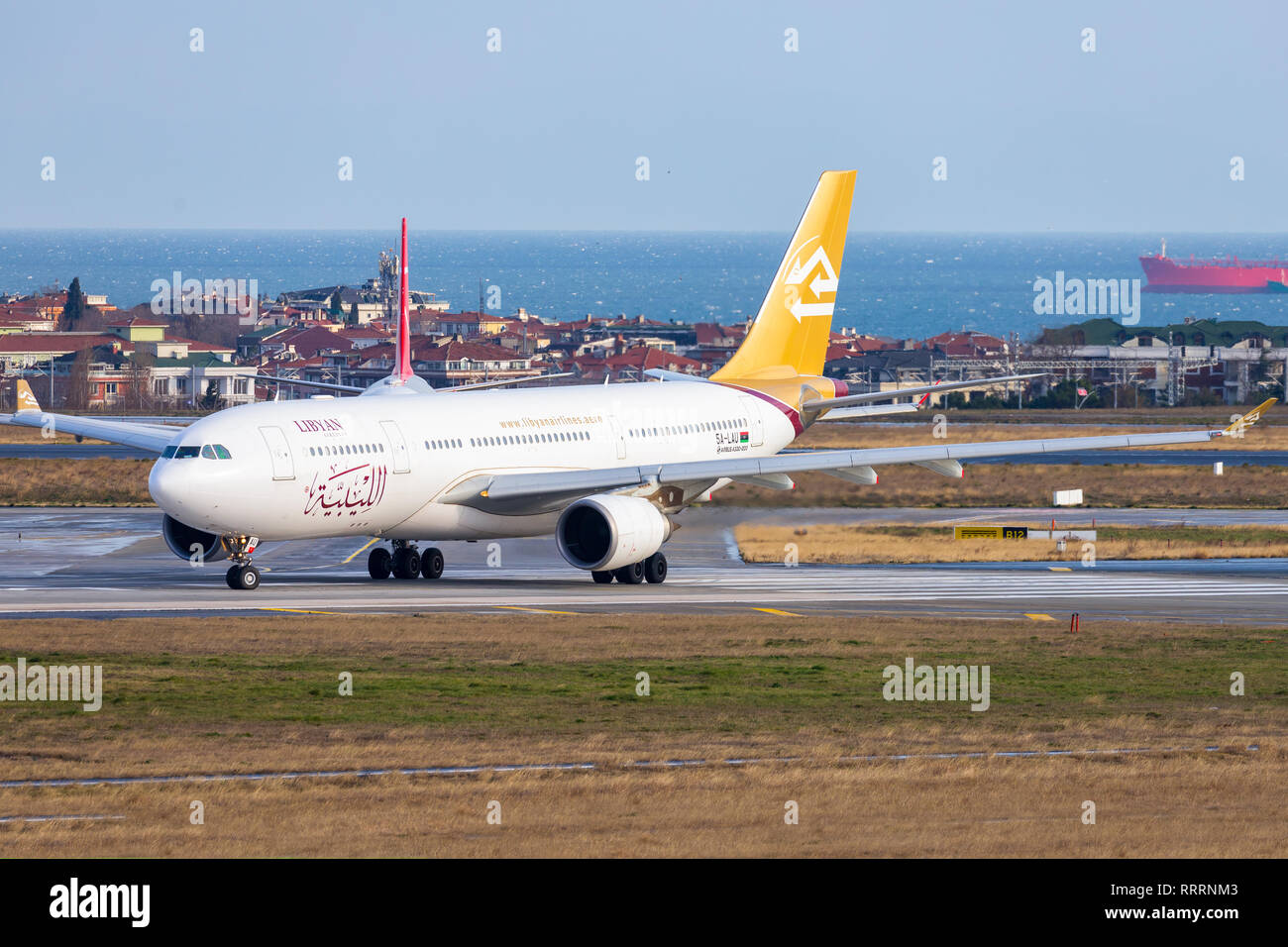 Istanbul/Turkey, February 12 2019: Libyan a330 at Istanbul new Airport Stock Photo