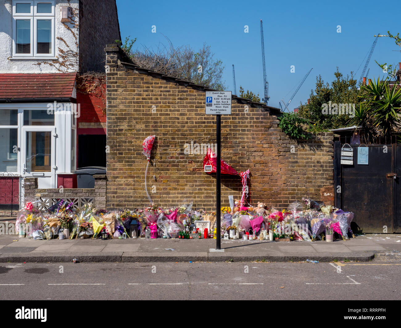 Floral tributes for 17 year old Tanesha Melbourne killed in a driveby