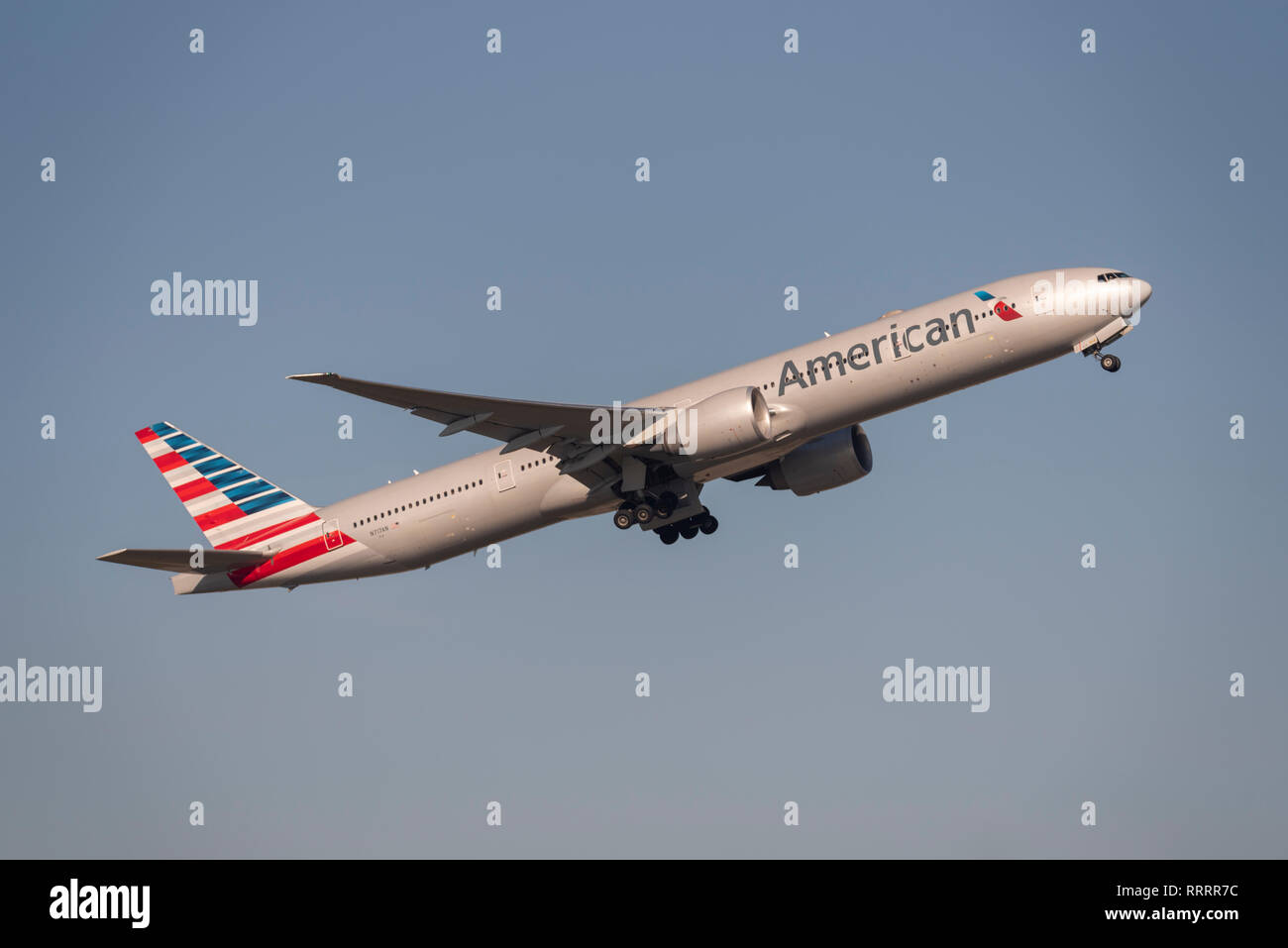 American Airlines Boeing 777 Jet Airliner Plane N717an Taking Off From London Heathrow Airport 