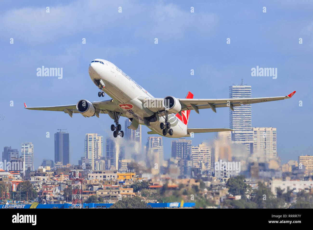 Beirut,Lybanon-February 22, 2019: Airbus a330 at Beirut Rafic Hariri international Airport. Stock Photo