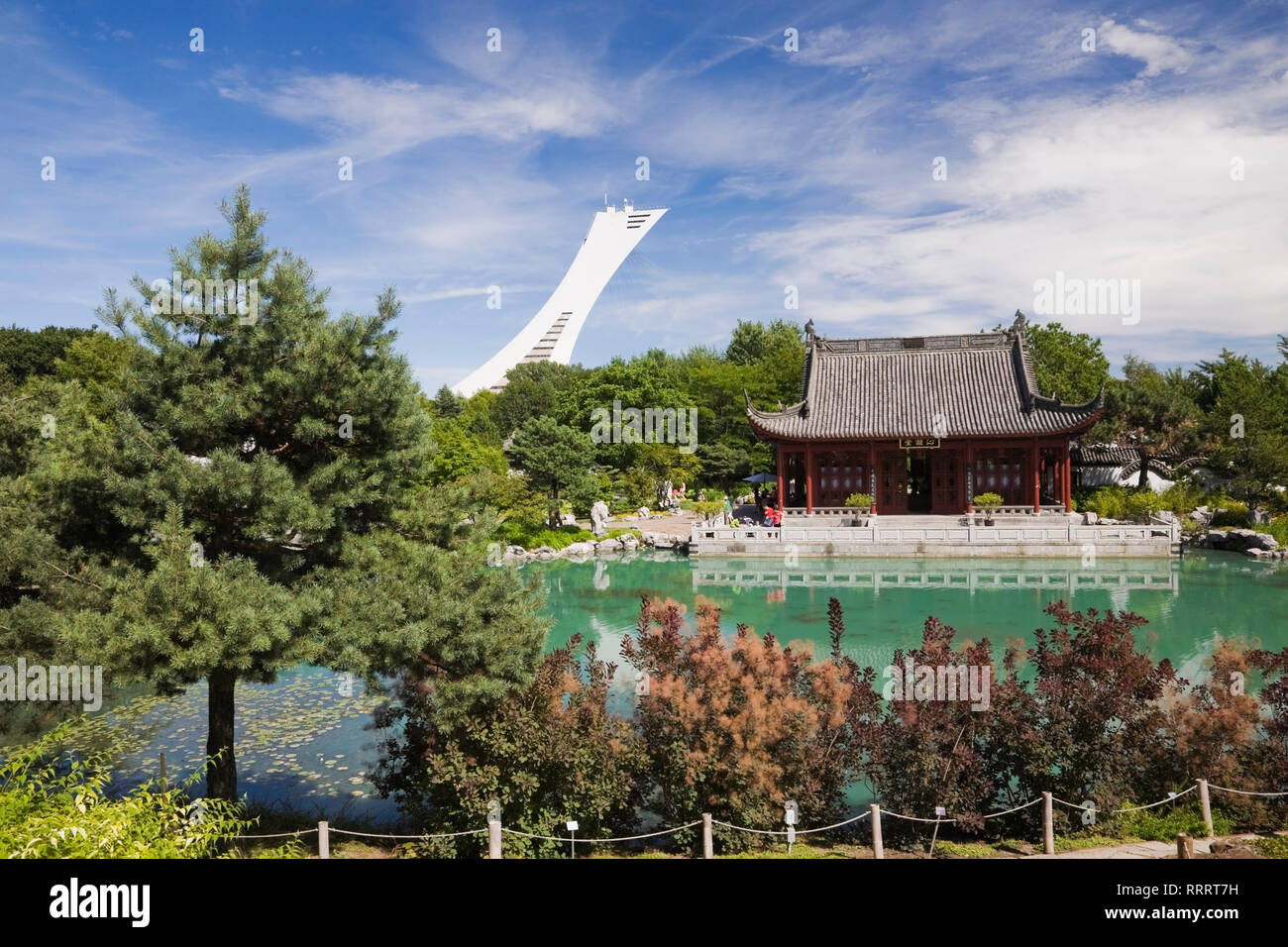 Friendship Hall pavilion and dream Lake in summer at Chinese Garden