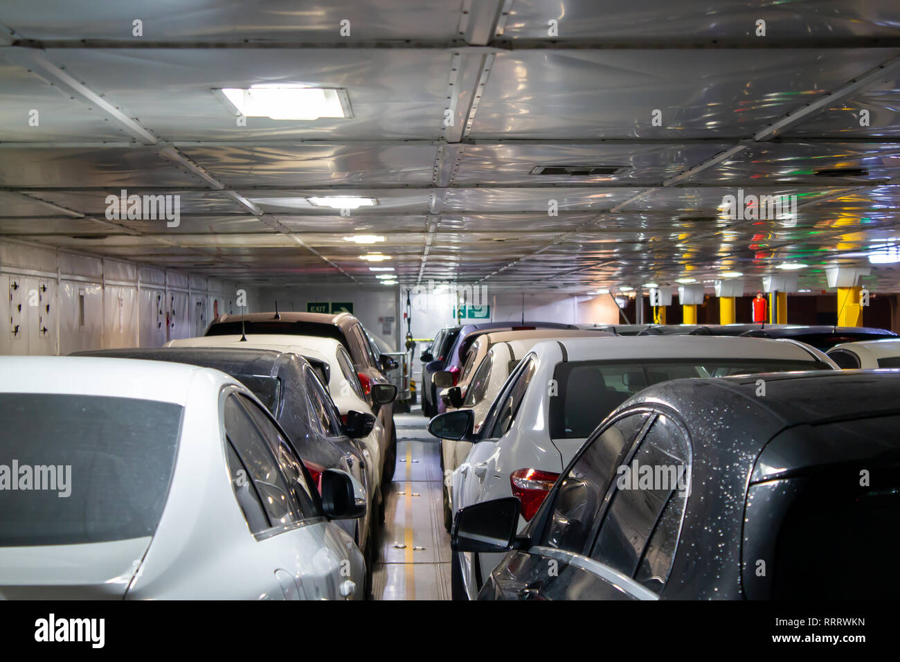 Passenger car ferry car deck Stock Photo