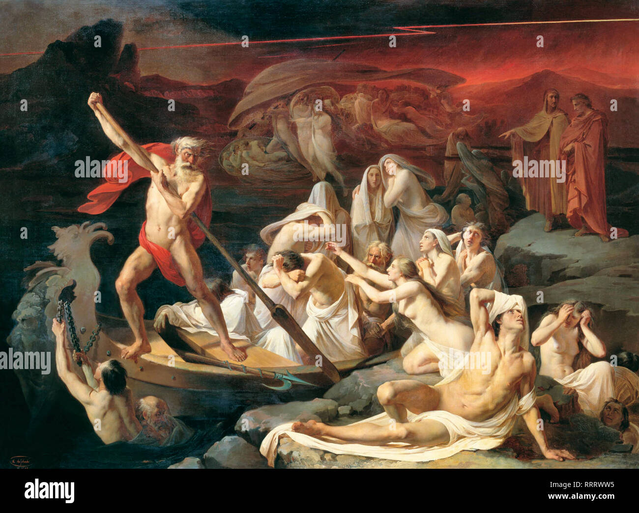 Charon carries souls across the river Styx - Alexander Litovchenko, 1861 Stock Photo