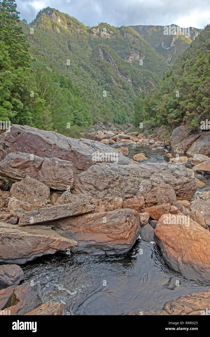 Boulders at Coruscades inside the Great Ravine on the Franklin River Stock Photo