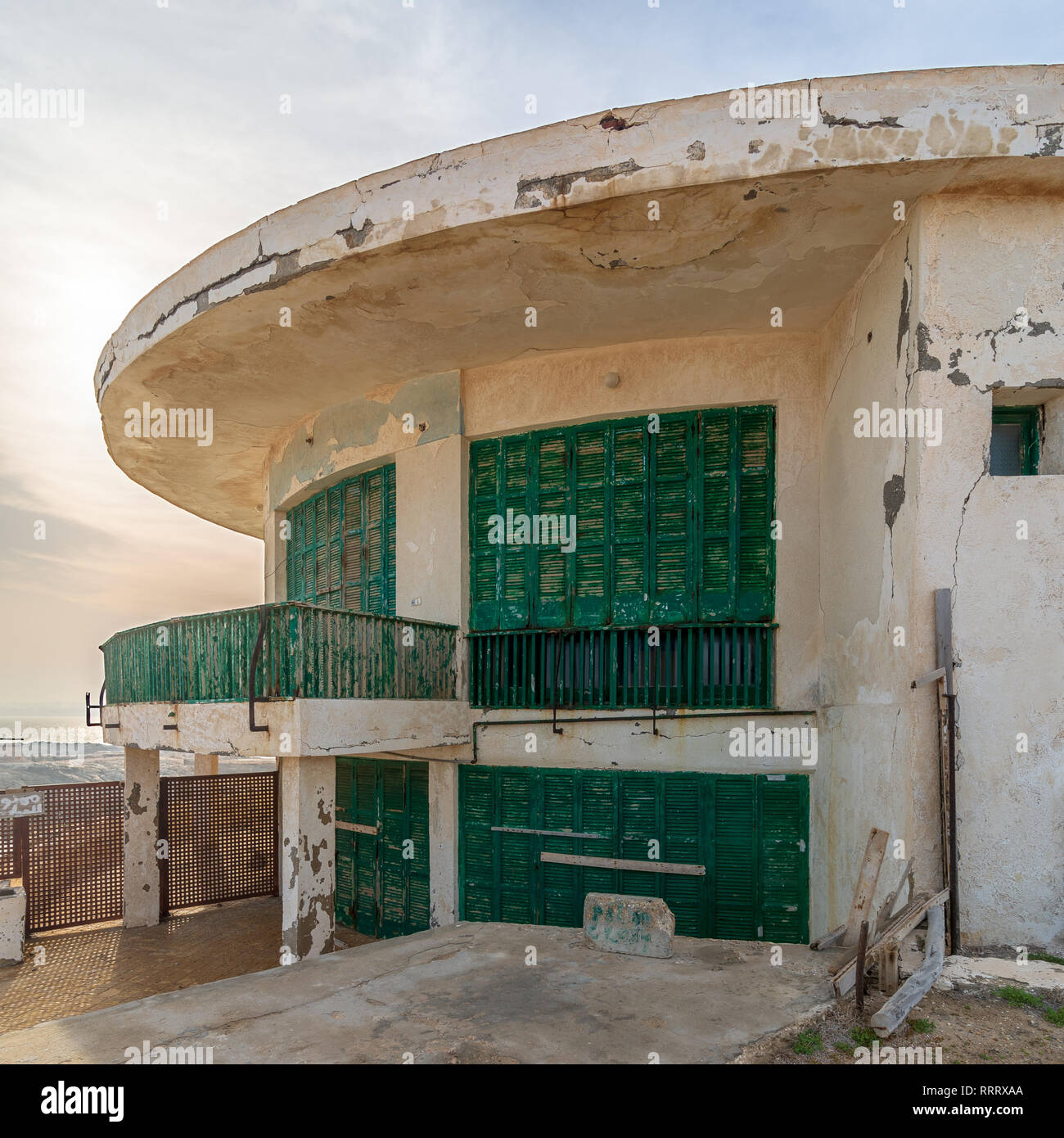 Alexandria, Egypt - April 29 2018: External shot of an old house by the Mediterranean Sea at Montaza park, known as the villa of Mr Hussein El Shafei  Stock Photo