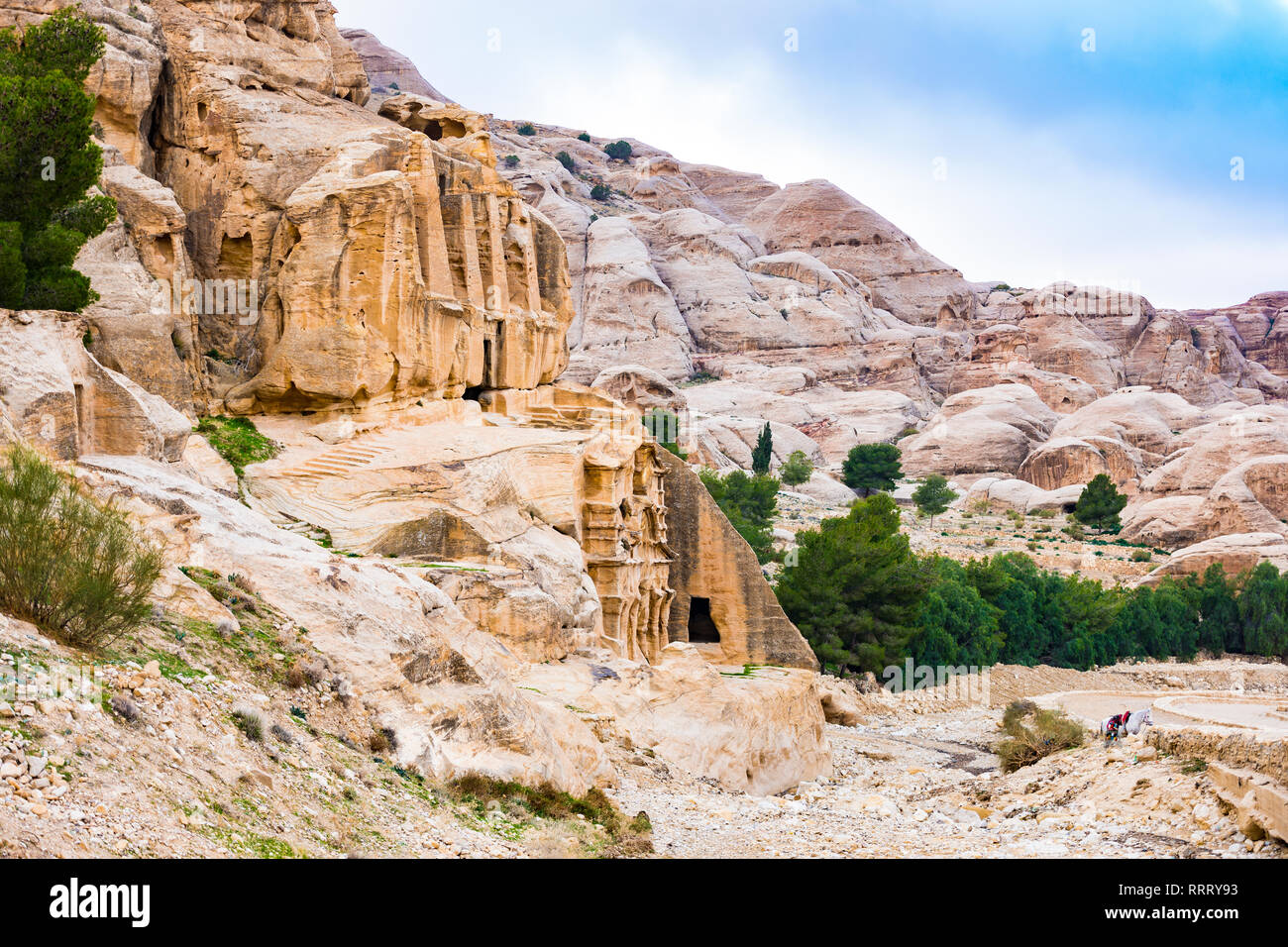 Stunning view of the beautiful ruins of Petra in Jordan. Petra is a historical and archaeological city in southern Jordan. Stock Photo