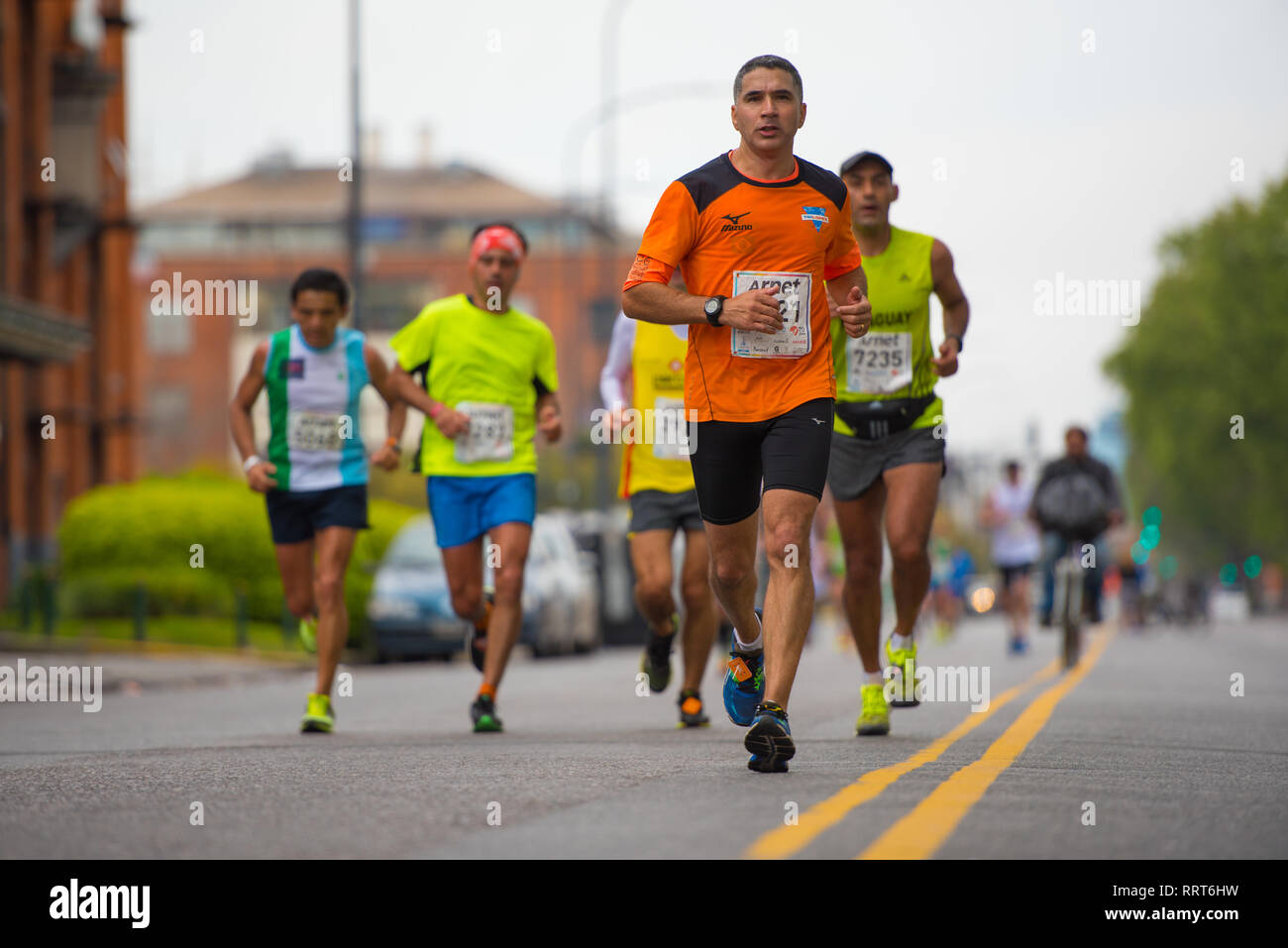 BUENOS AIRES, ARGENTINA - OCT 11, 2015: Participants during the Marathon 42K Buenos Aires on Oct 11, 2015 in the capital of Argentina. Stock Photo