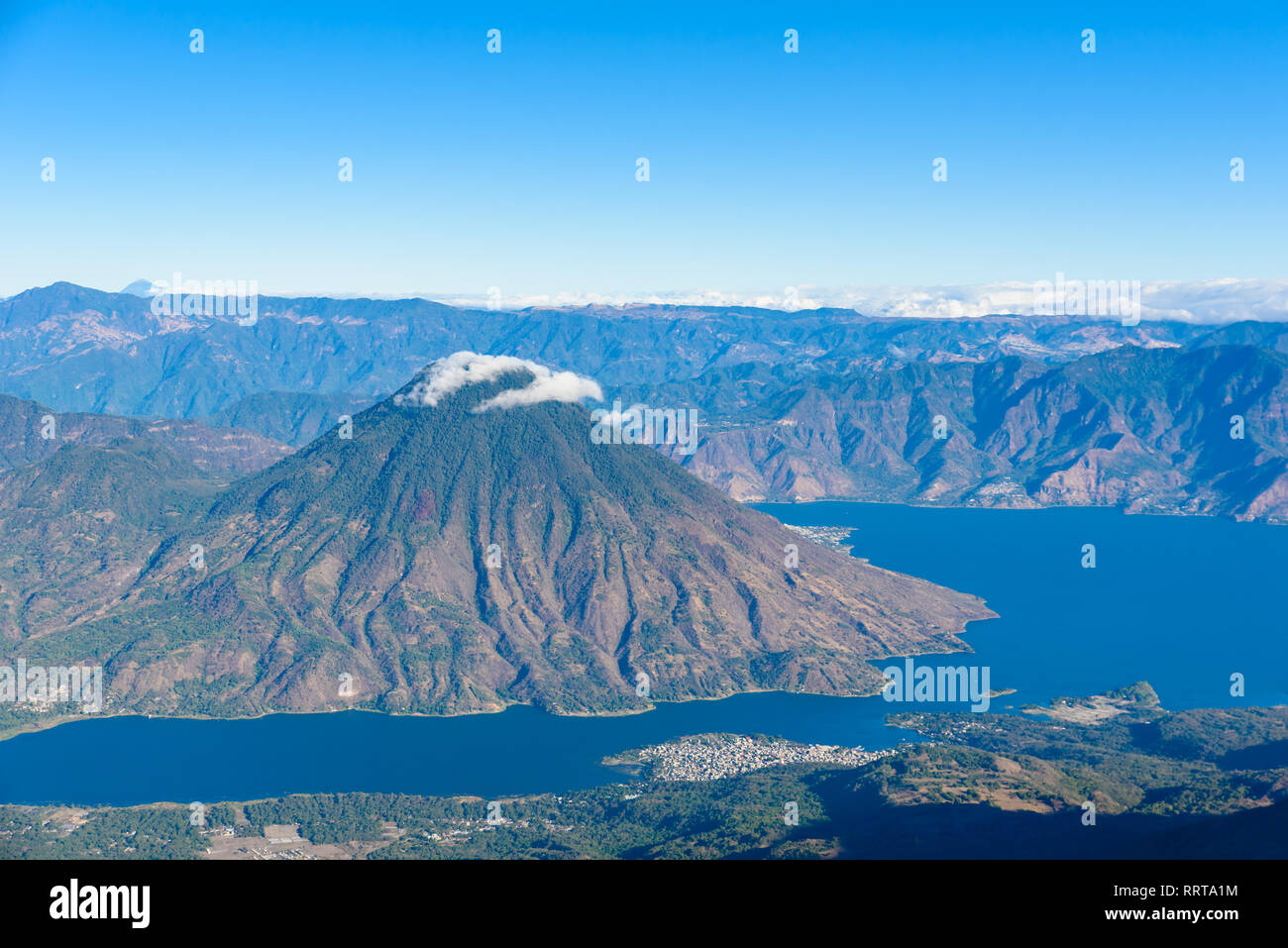 Volcano San Pedro at Lake Atitlan in highlands of Guatemala - Village