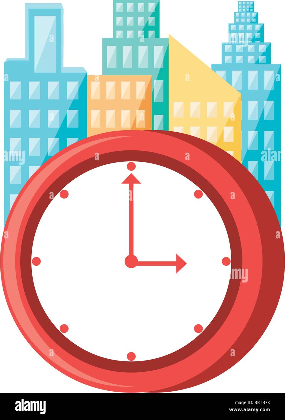 clock time with cityscape isolated icon vector illustration design Stock Vector