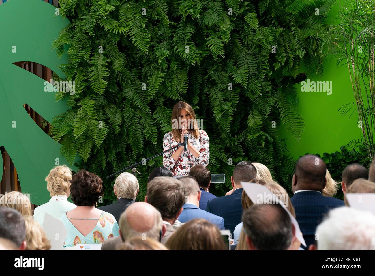 U.S First Lady Melania Trump during the unveiling of the new Morton and Linda Bouchard Healing Garden at the Nicklaus Children's Hospital February 18, 2019 in Miami, Florida. Stock Photo