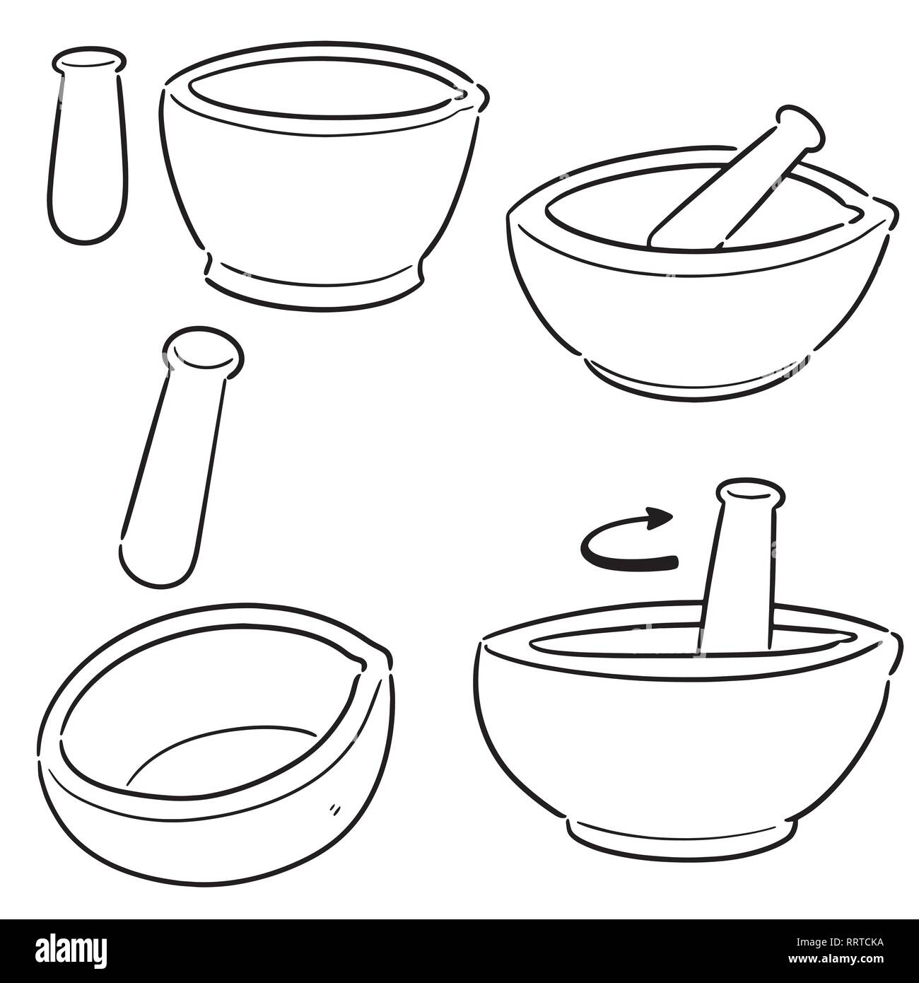vector set of mortar and pestle Stock Vector