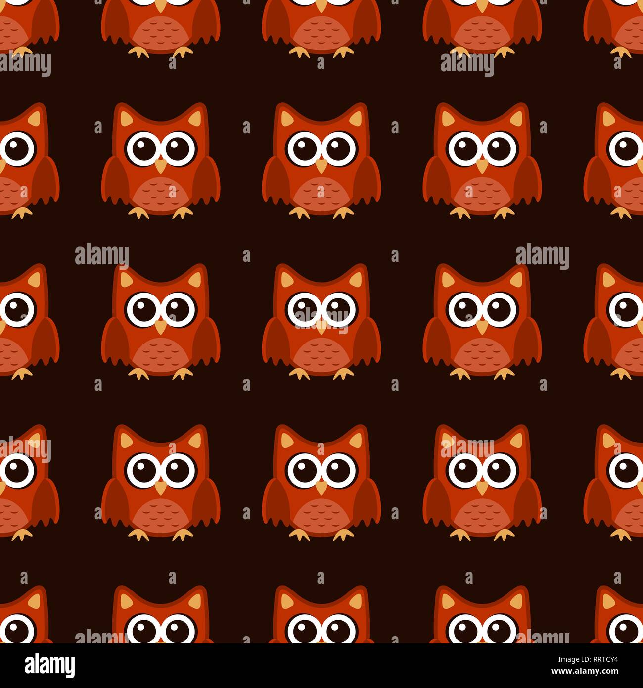 Owl stylized art seemless pattern brown orange colors Stock Vector