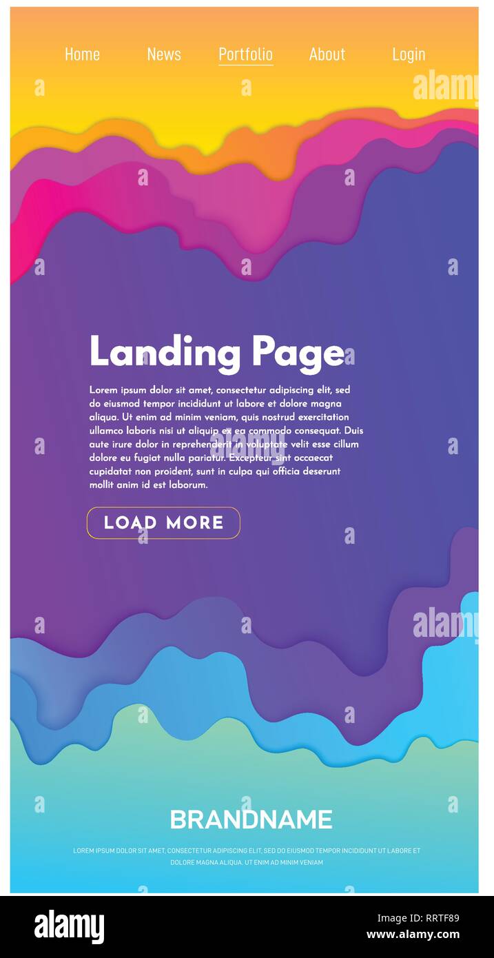 Landing page design template. Wave origami paper cut style. Can be used for ui, web, print design. Vector illustration Stock Vector