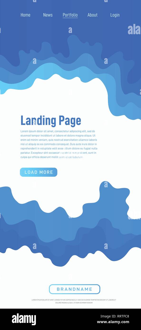 Landing page design template. Wave origami paper cut style. Can be used for ui, web, print design. Vector Stock Vector