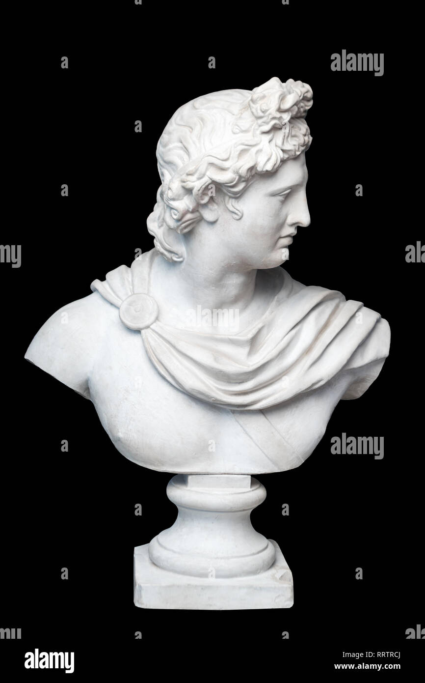 God Apollo bust sculpture. Ancient Greek god of Sun and Poetry Plaster