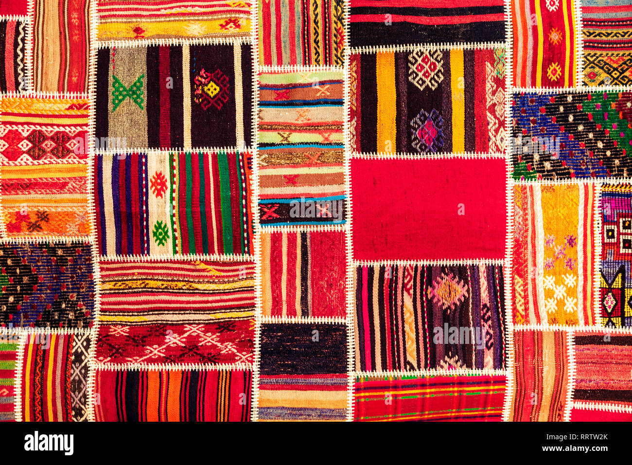 Turkish carpet patchwork handmade. Patchwork pattern, texture background. Stock Photo
