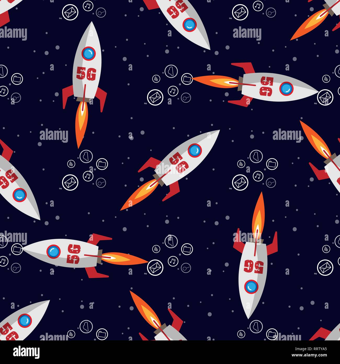 5g telecommunication with rocket and apps icon Seamless pattern 10 eps Stock Vector