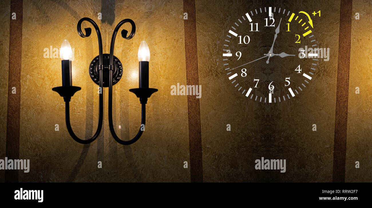 Daylight Saving Time. DST. Wall Clock going to winter time. Turn time