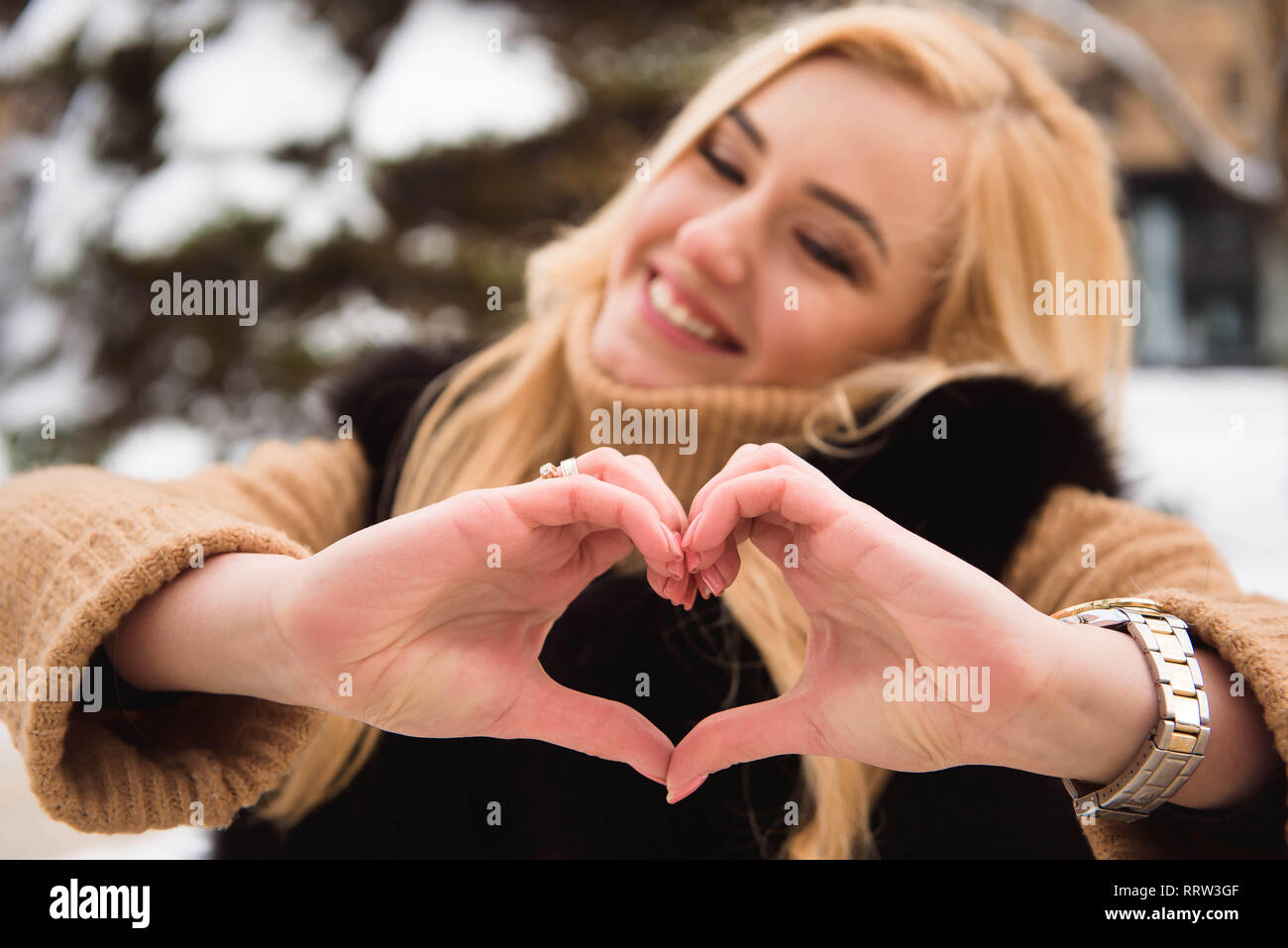 Outdoor close up photo of young beautiful happy smiling girl walking on ...