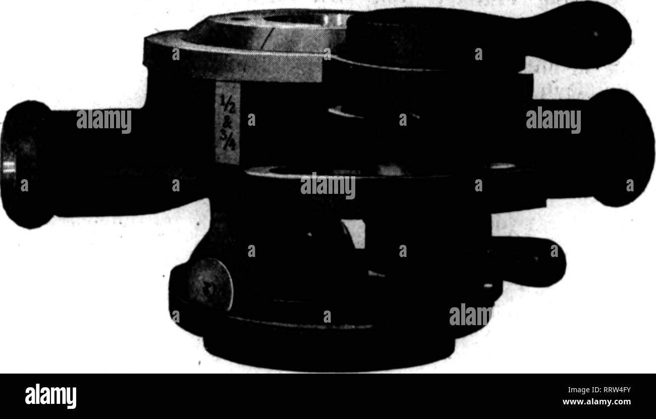 . Florists' review [microform]. Floriculture. BULLDOG DIE STOCK ^ No. 104Ji .^ Wide capacity makes this the logical pipe-threading tool ^ for the florist and greeDhouse man. not only for seasonal ^ repair work, but for year-round usage. r^CfllO Pipe-Threading |^k&gt;I t*V T^joi No. 1041- gives you the FIVE BIG OSTER FEATURES. These are: 1. Self-locking dies controlled by a single lever movement. 2. Self-locking guides—the famous lever-operated &quot;Bulldog Grip.&quot; ; ' S. No resetting after each cut. 5 4. No running back over newly cut threads. ^ 5. No loose bushings to lose. No small part Stock Photo