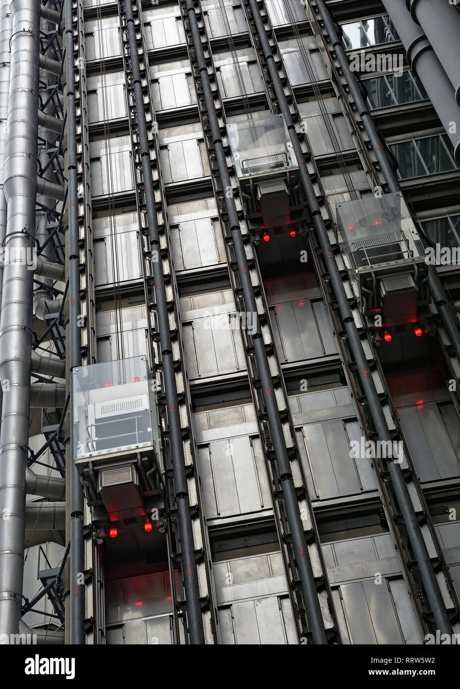 Lloyds Building Elevators, London, United Kingdom Stock Photo