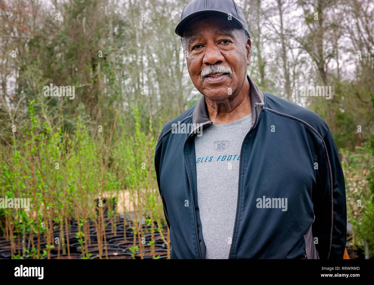 New York Mets Hall of Famer Cleon Jones poses for a photo at Shore Acres Plant Farm, Feb. 19, 2019, in Theodore, Alabama. Stock Photo
