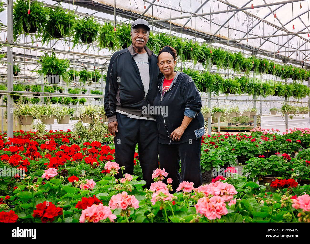 New York Mets Hall of Famer Cleon Jones stands beside his wife, Angela, at Shore Acres Plant Farm, Feb. 19, 2019, in Theodore, Alabama. Stock Photo