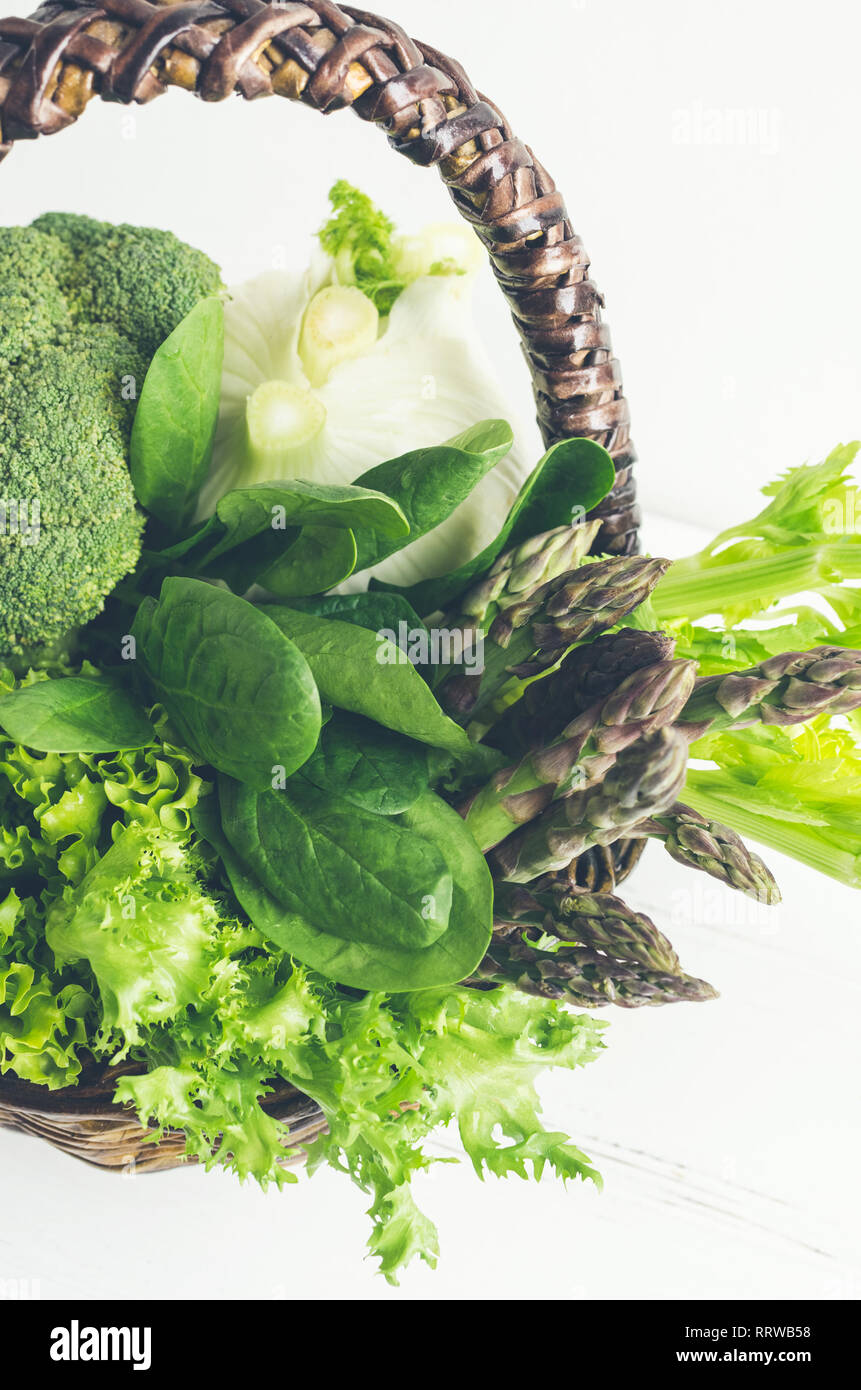 Assorted green vegetables food background as a healthy eating concept ...