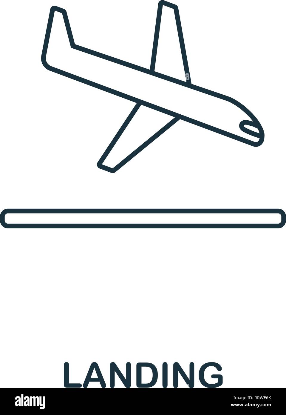 Landing icon. Outline thin line style from airport icons collection. Pixel perfect Landing icon for web design, apps, software, print usage Stock Vector