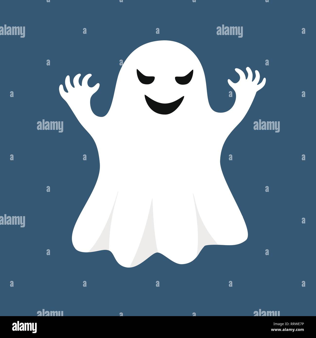 Vector white ghost isolated on blue background Stock Vector