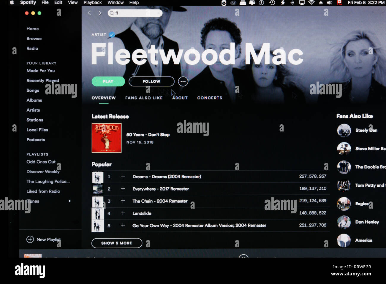 Fleeetwood Mac Spotify home page Stock Photo