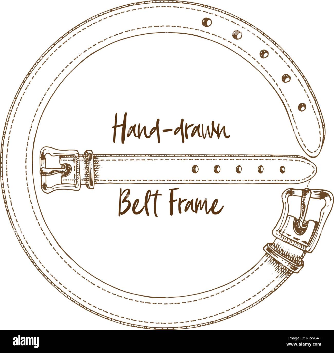 Handdrawn belt frame in vintage engraving art style isolated on white