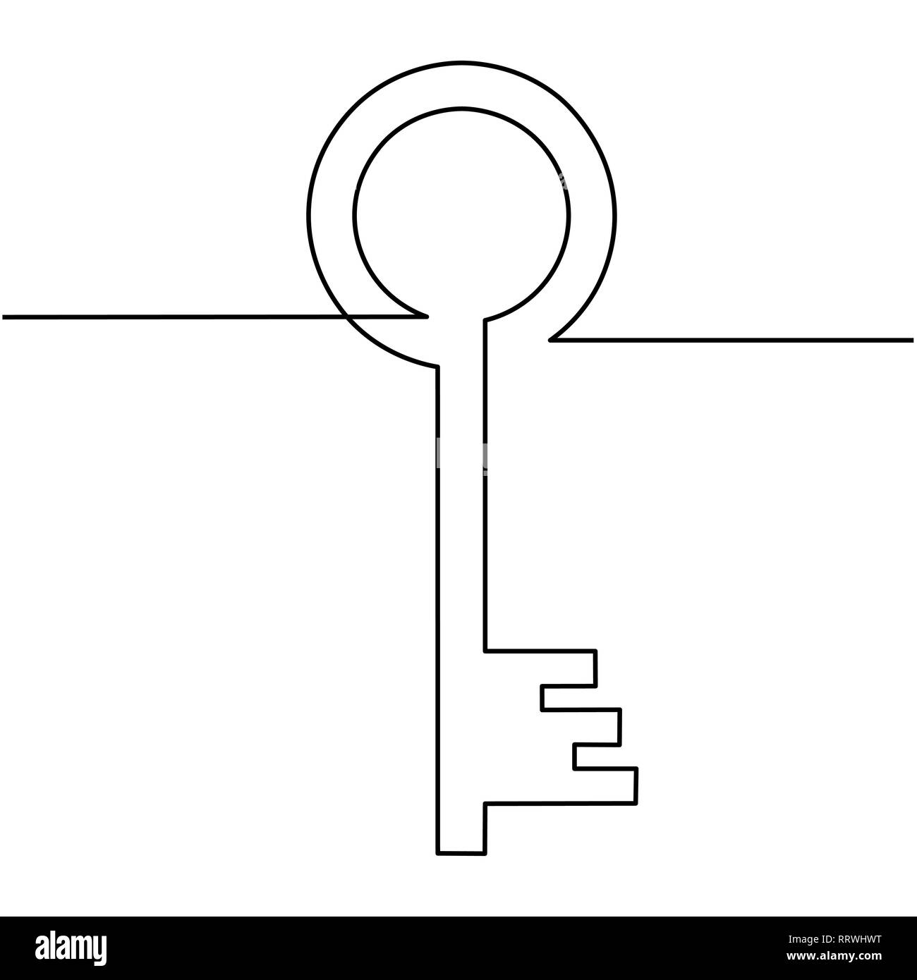 one line drawing of isolated vector object - old key Stock Vector